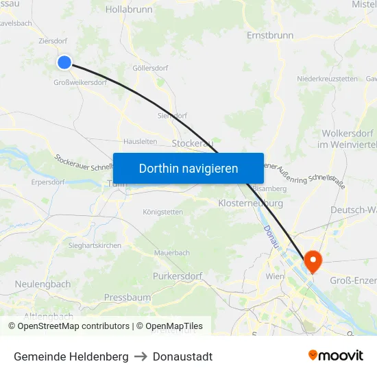 Gemeinde Heldenberg to Donaustadt map