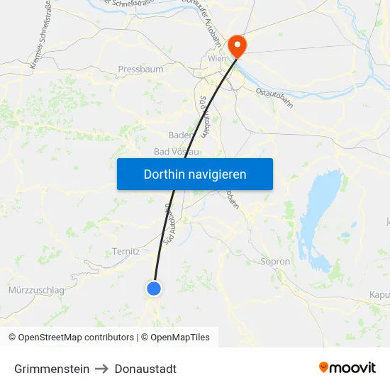 Grimmenstein to Donaustadt map