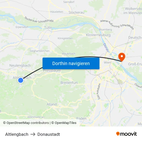 Altlengbach to Donaustadt map