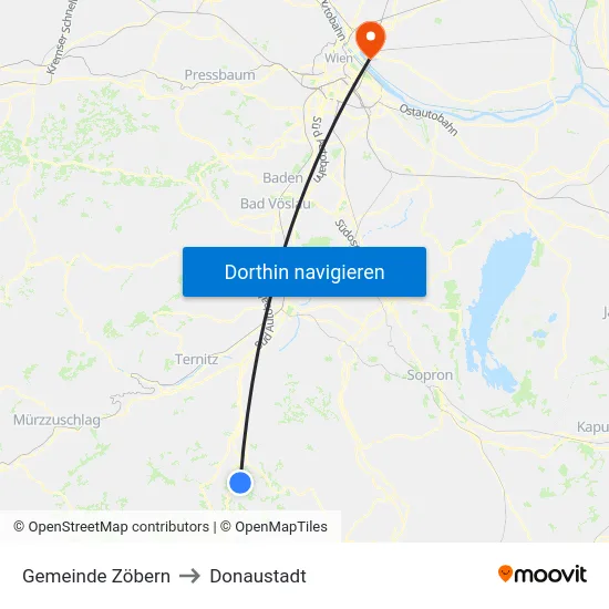 Gemeinde Zöbern to Donaustadt map