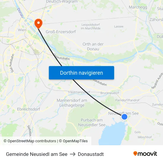 Gemeinde Neusiedl am See to Donaustadt map
