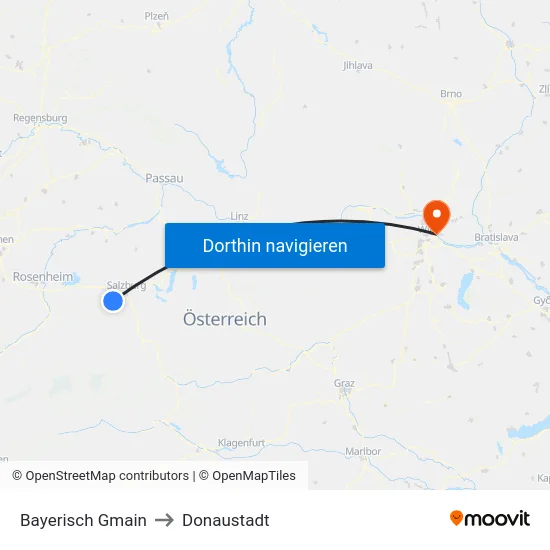Bayerisch Gmain to Donaustadt map