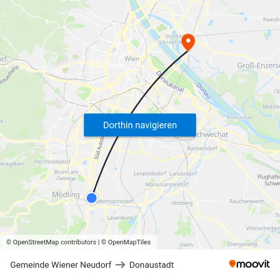 Gemeinde Wiener Neudorf to Donaustadt map