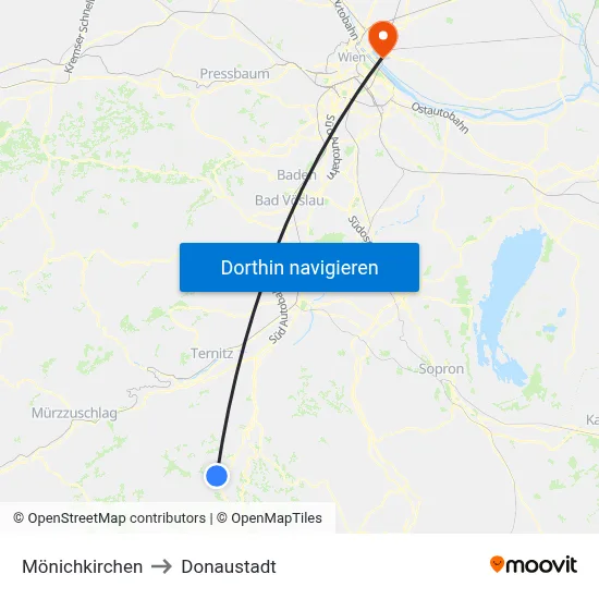 Mönichkirchen to Donaustadt map