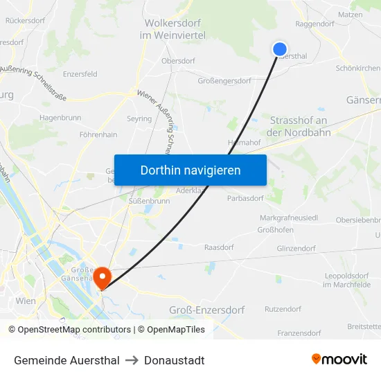 Gemeinde Auersthal to Donaustadt map