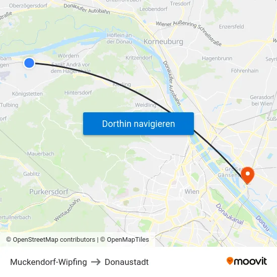 Muckendorf-Wipfing to Donaustadt map