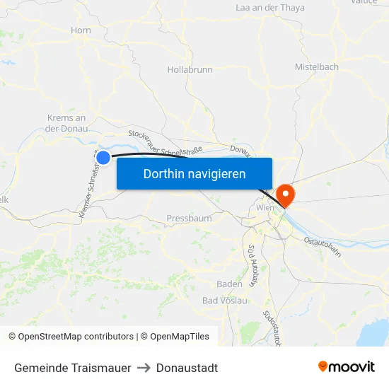 Gemeinde Traismauer to Donaustadt map