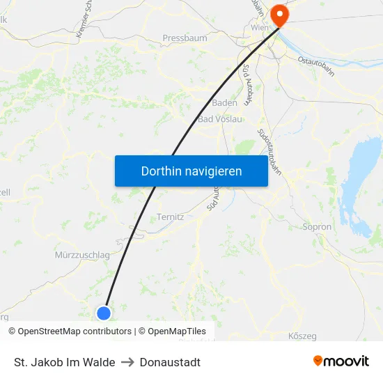 St. Jakob Im Walde to Donaustadt map