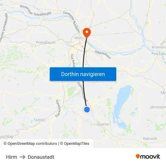 Hirm to Donaustadt map