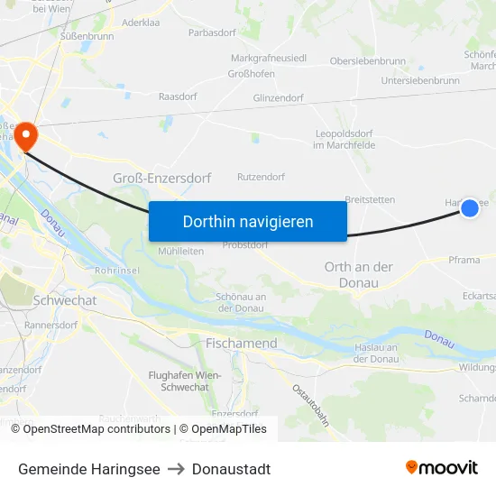 Gemeinde Haringsee to Donaustadt map