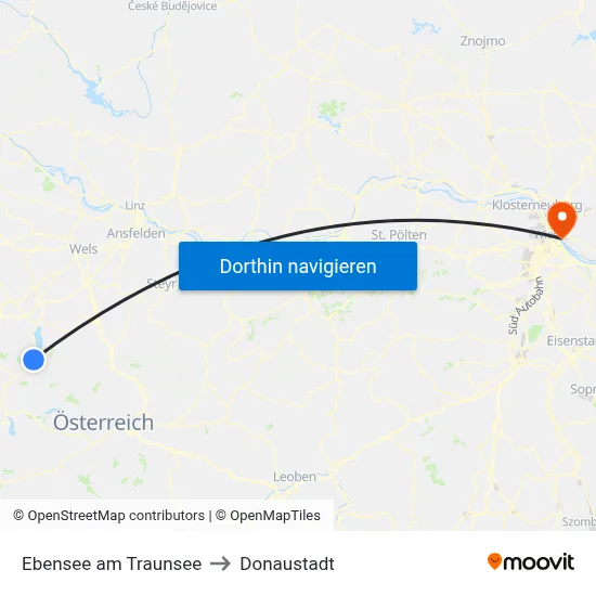 Ebensee am Traunsee to Donaustadt map