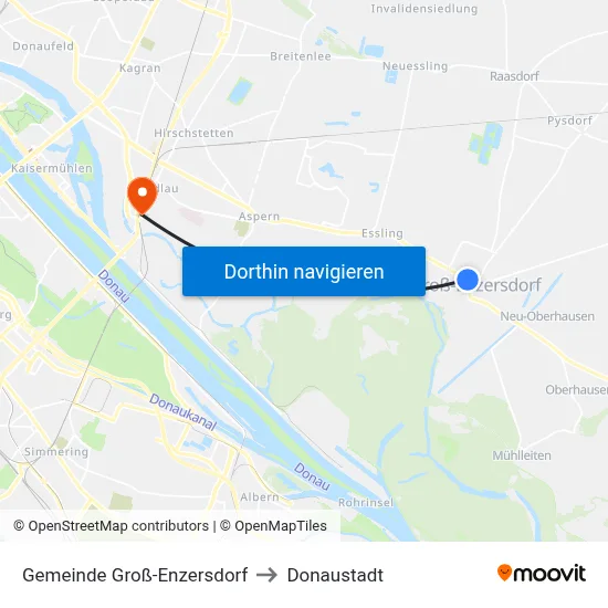 Gemeinde Groß-Enzersdorf to Donaustadt map