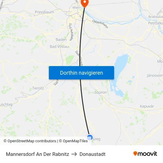 Mannersdorf An Der Rabnitz to Donaustadt map