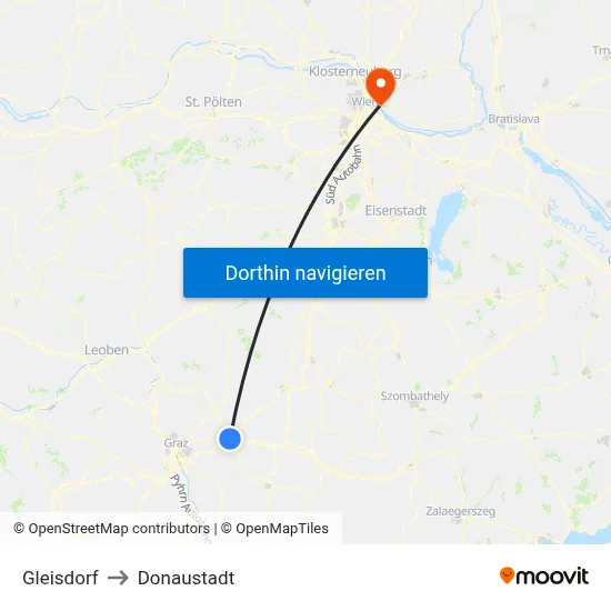 Gleisdorf to Donaustadt map