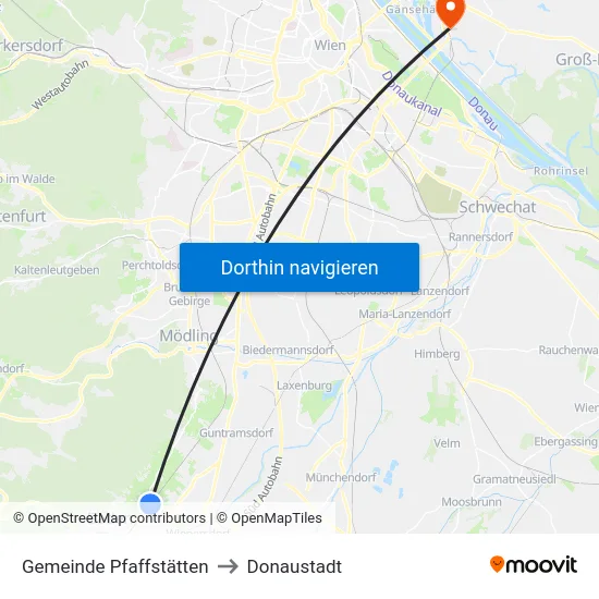 Gemeinde Pfaffstätten to Donaustadt map
