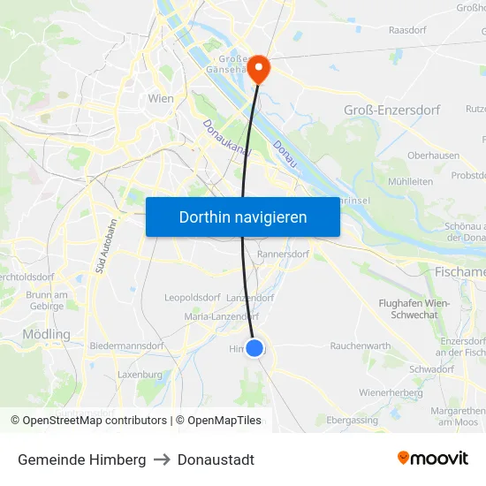 Gemeinde Himberg to Donaustadt map