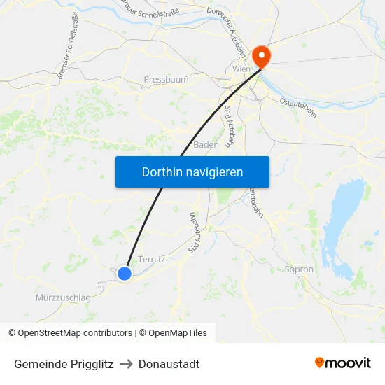 Gemeinde Prigglitz to Donaustadt map