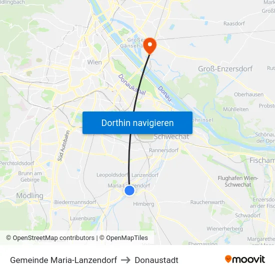 Gemeinde Maria-Lanzendorf to Donaustadt map