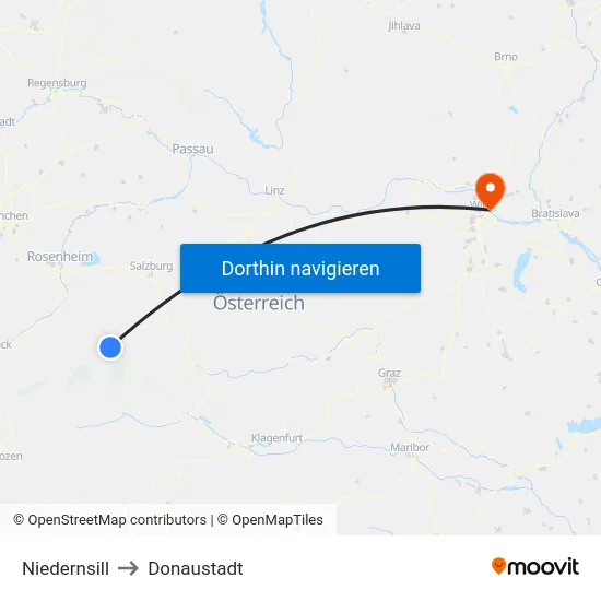 Niedernsill to Donaustadt map