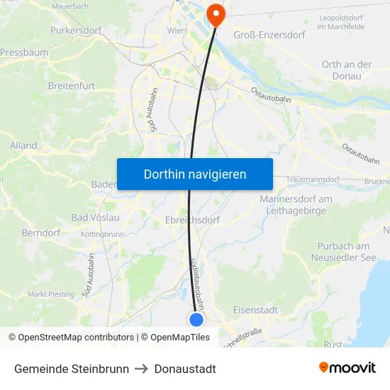 Gemeinde Steinbrunn to Donaustadt map