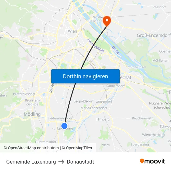 Gemeinde Laxenburg to Donaustadt map