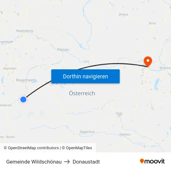 Gemeinde Wildschönau to Donaustadt map
