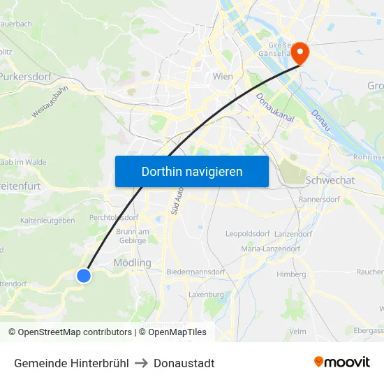 Gemeinde Hinterbrühl to Donaustadt map