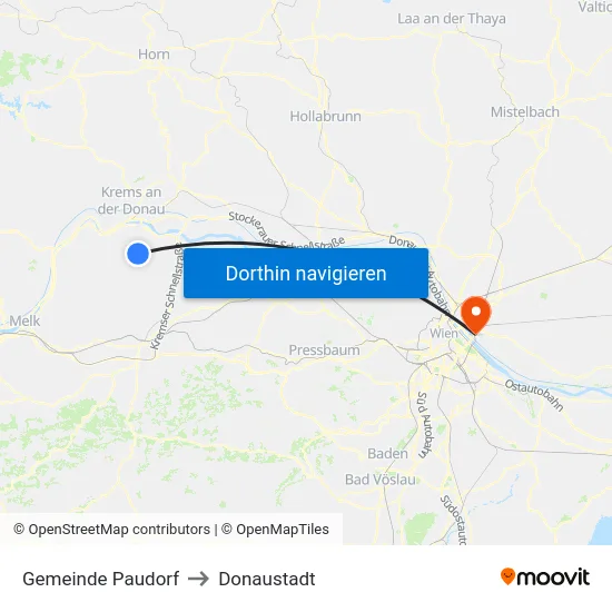 Gemeinde Paudorf to Donaustadt map