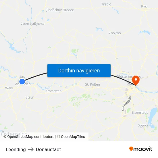 Leonding to Donaustadt map