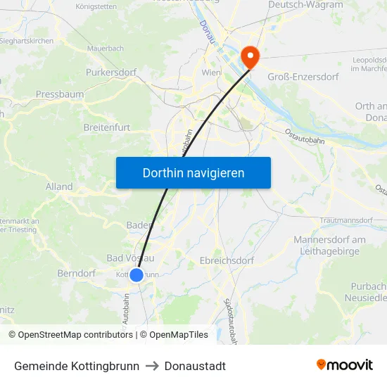 Gemeinde Kottingbrunn to Donaustadt map