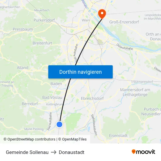 Gemeinde Sollenau to Donaustadt map