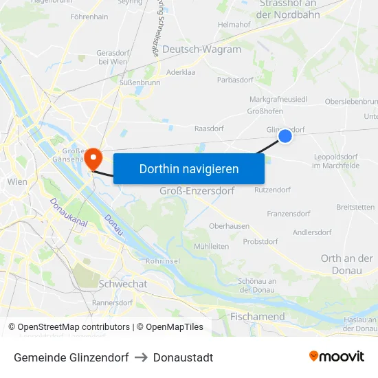 Gemeinde Glinzendorf to Donaustadt map