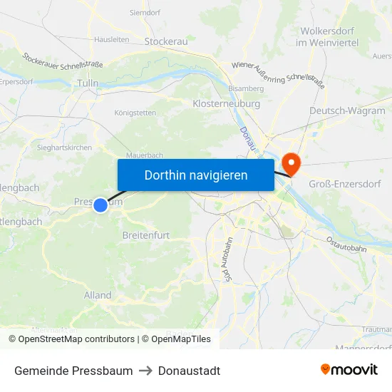 Gemeinde Pressbaum to Donaustadt map