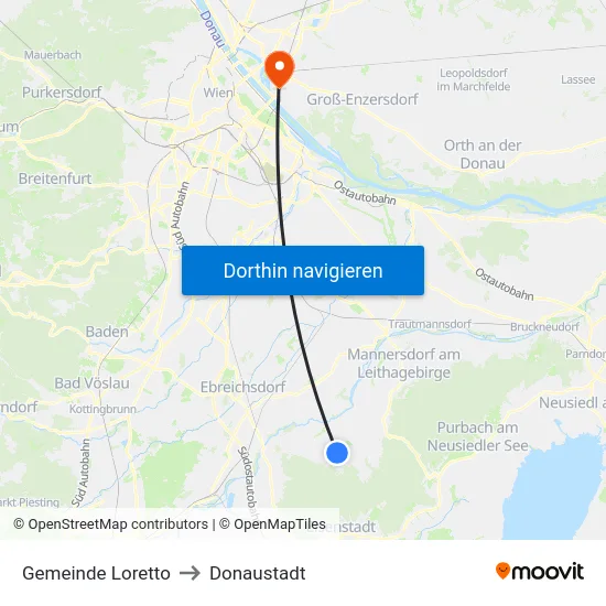 Gemeinde Loretto to Donaustadt map