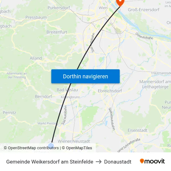 Gemeinde Weikersdorf am Steinfelde to Donaustadt map