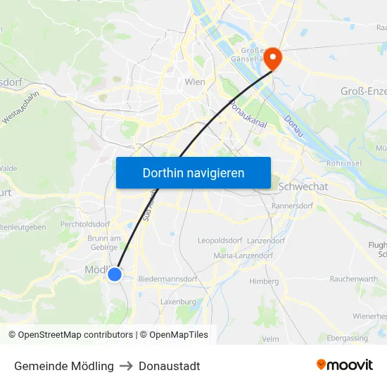 Gemeinde Mödling to Donaustadt map
