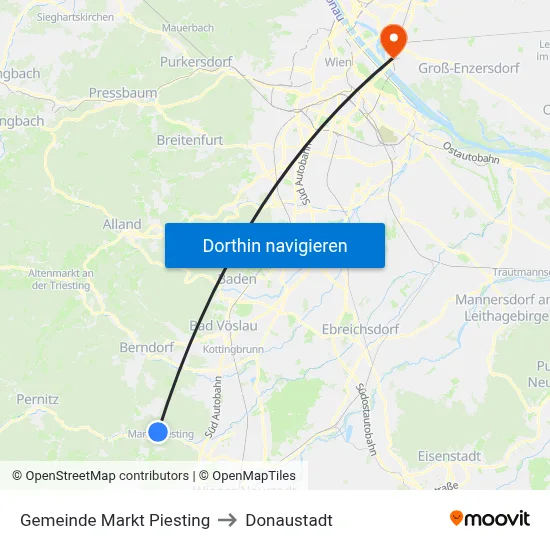 Gemeinde Markt Piesting to Donaustadt map