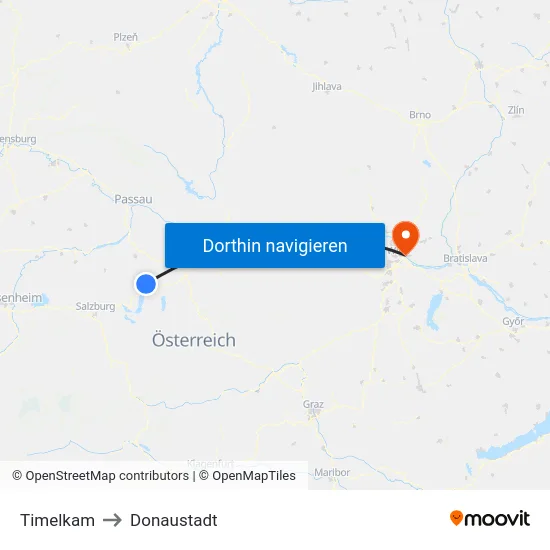 Timelkam to Donaustadt map