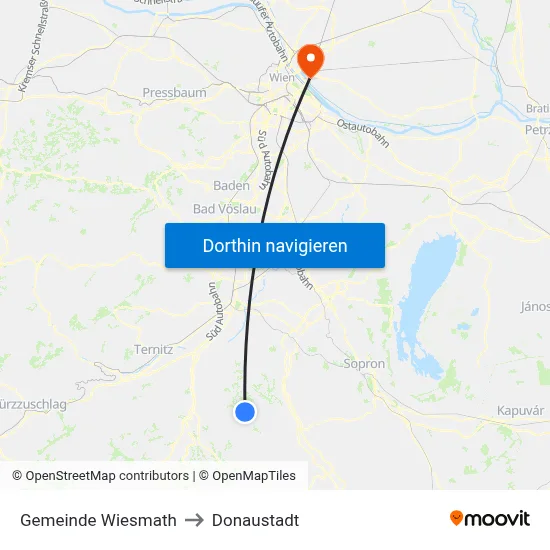 Gemeinde Wiesmath to Donaustadt map