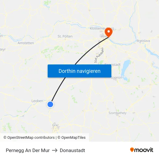 Pernegg An Der Mur to Donaustadt map