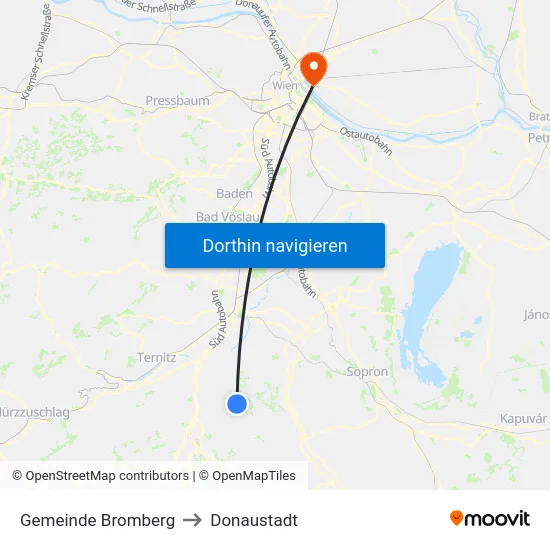 Gemeinde Bromberg to Donaustadt map