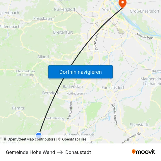 Gemeinde Hohe Wand to Donaustadt map