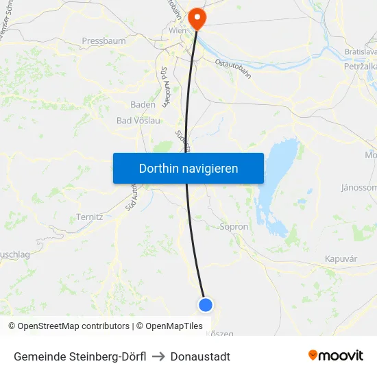 Gemeinde Steinberg-Dörfl to Donaustadt map