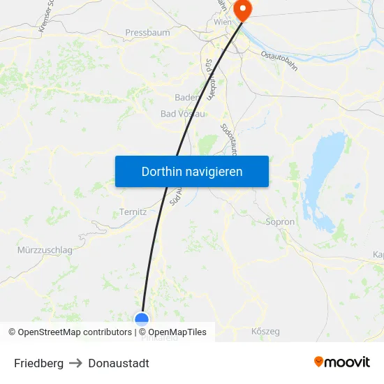 Friedberg to Donaustadt map