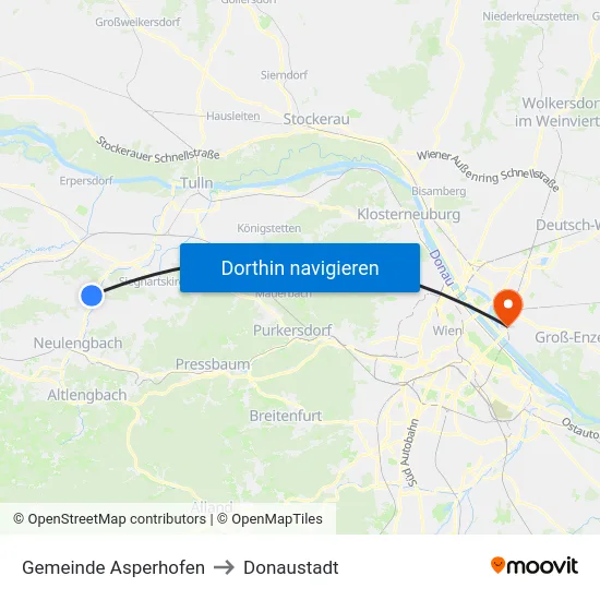 Gemeinde Asperhofen to Donaustadt map