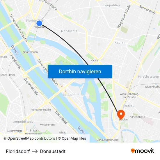 Floridsdorf to Donaustadt map