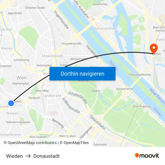 Wieden to Donaustadt map
