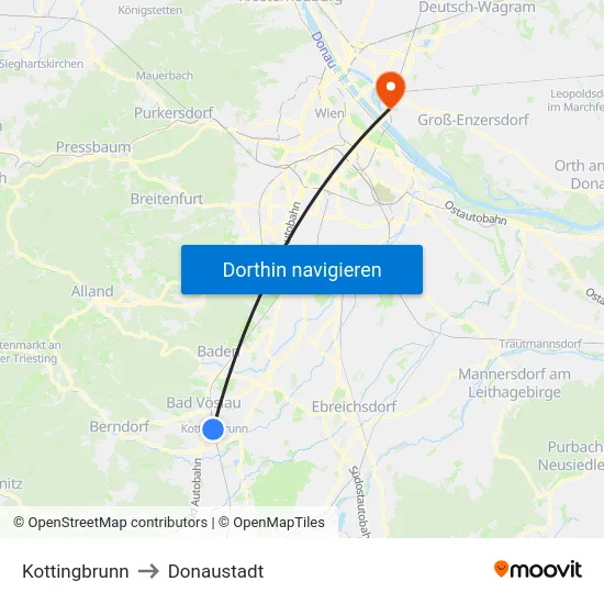 Kottingbrunn to Donaustadt map