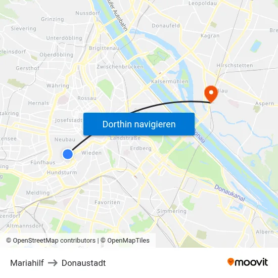 Mariahilf to Donaustadt map