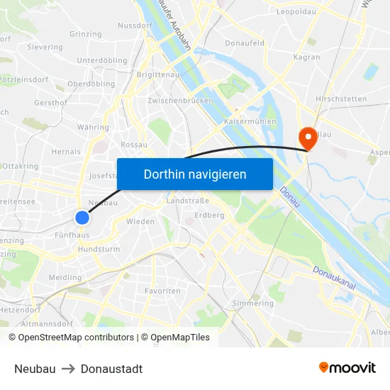 Neubau to Donaustadt map